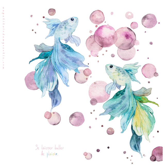 Carte-poème Poissons &quot;se laisser buller de plaisir&quot;