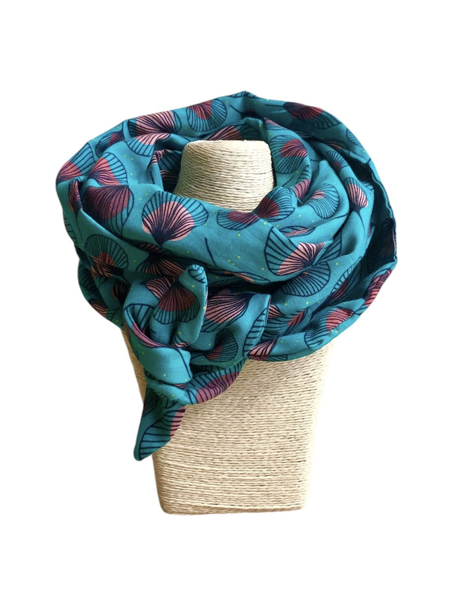 Echarpe 180 cm de long - PLUMES - turquoise