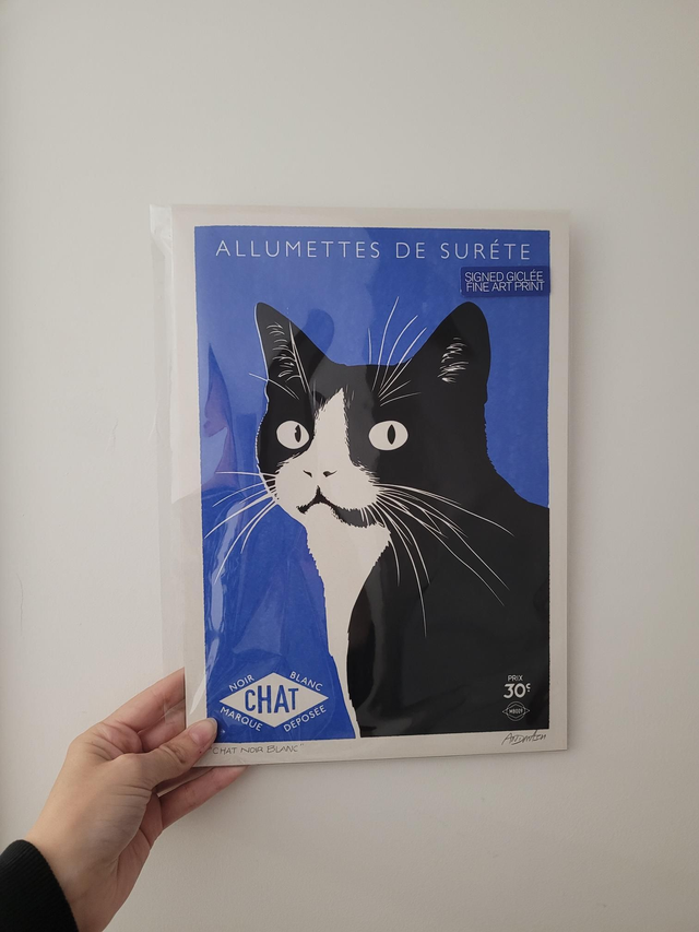 MASHBOX Chat Noir Blanc Signed Giclée A4 Print - JP-100