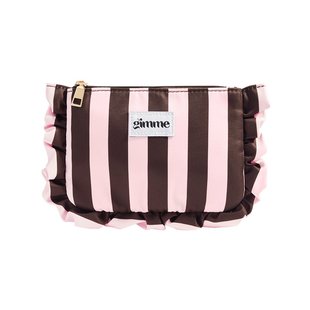 Toilettas casual gestreept roezel roze/bruin