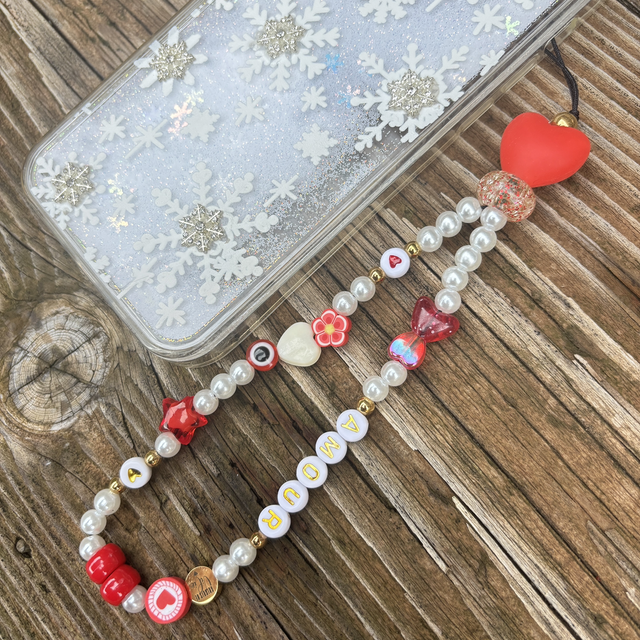 Grigri de téléphone Nacré rouge ❤️AMOUR - Taille S