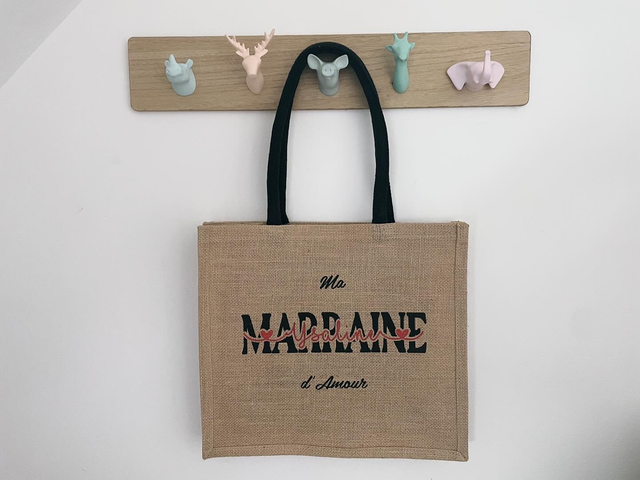 Sac toile de jute « Marraine » personnalisable 