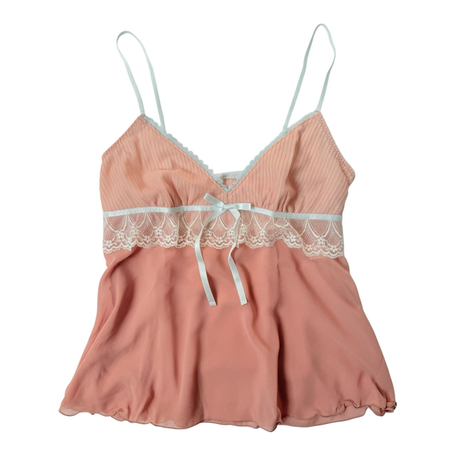 Japanese brand coquette pastel pink and blue ribbon lace trim cami 