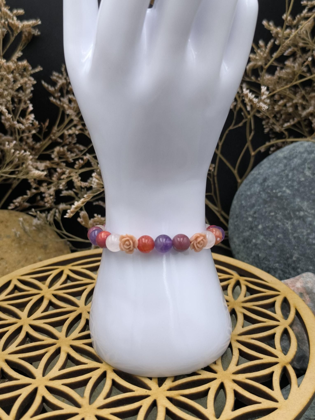 BP.038 Bracelet roses fushia et violet 