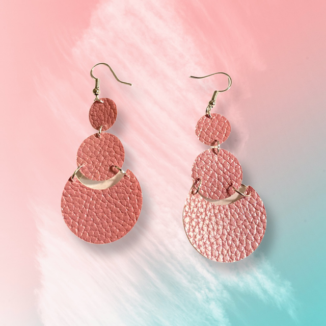Layered Pink Shimmer Faux Leather Earrings 