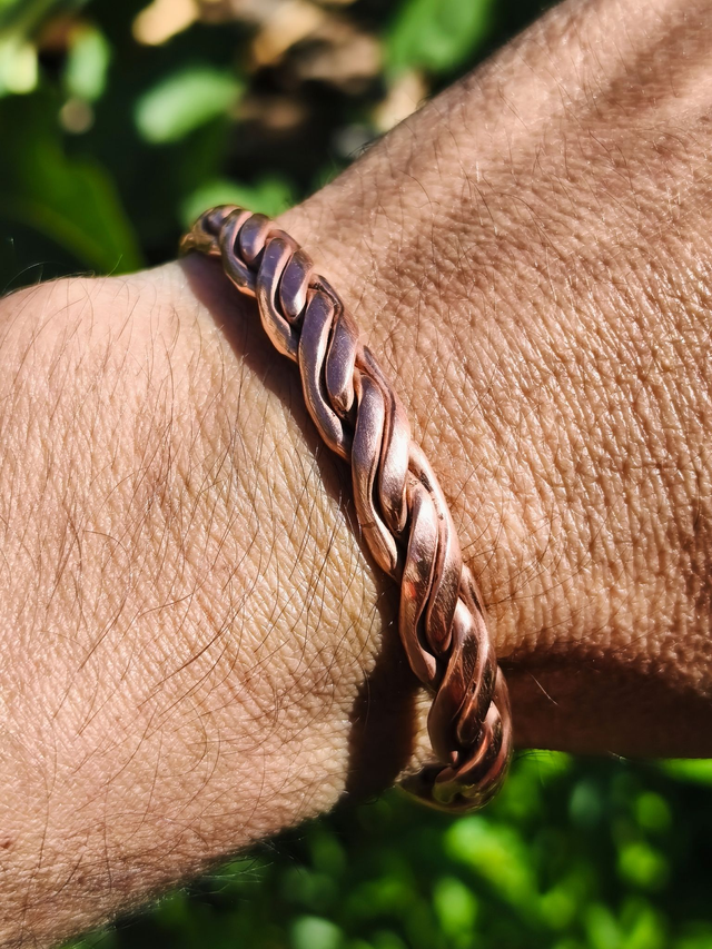 Bracelet en cuivre pur tresse &amp; vague - Bijou Artisanal