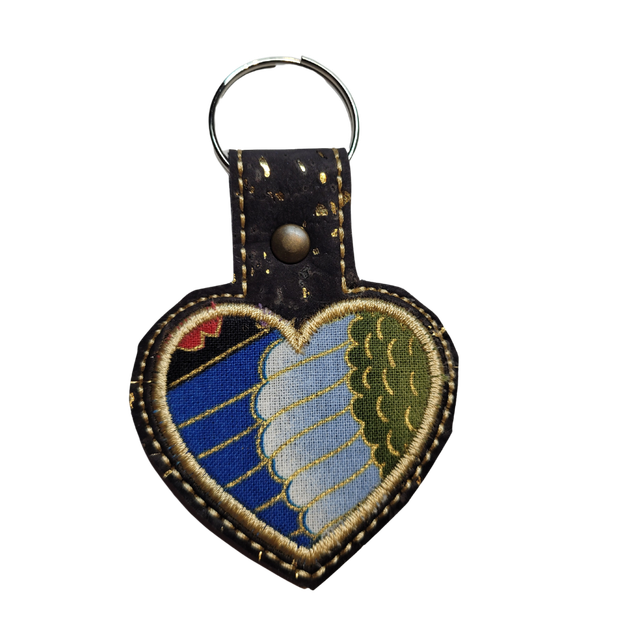 Porte clés cœur en liège et tissus Japonais
