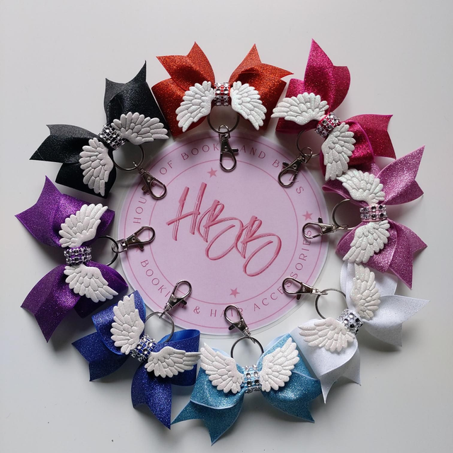 Tiny cheer bows keychain