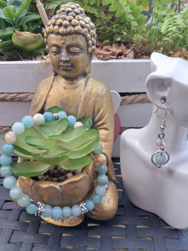 Bracelet Amazonite + boucles d'oreilles 
