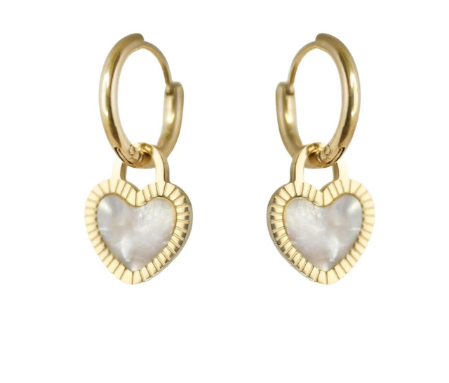  Boucles d’oreilles femme pendantes cœur en acier inoxydable plaqué or 14 carats avec pierre zircon — hypoallergénique, fermoir anglais