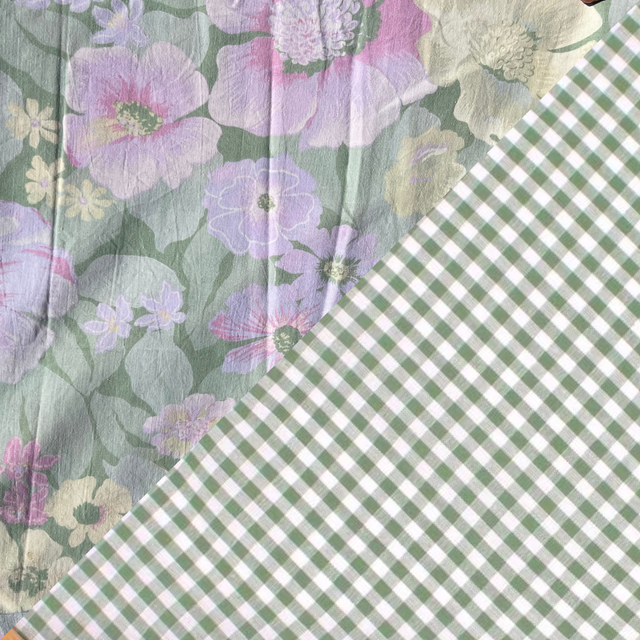 Vichy vert sauge/fleurs pastelles
