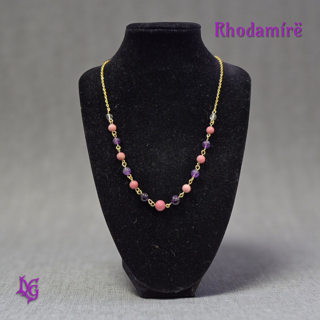 RHODAMÍRË - Collier (Améthyste, Rhodonite, Cristal de roche)