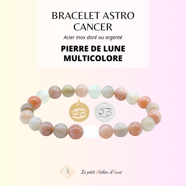 Cancer - Bracelet Astro Pierre de Lune Multicolore