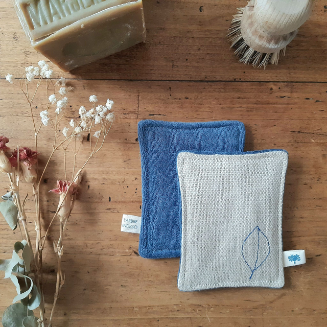 Éponge lavable naturelle bi-face - Petit modèle - Bleu