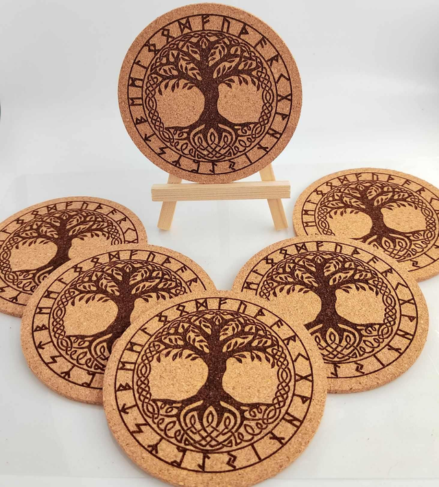 Lot de 6 dessous de verre en liège – Motif Arbre Viking – Ø 10 cm
