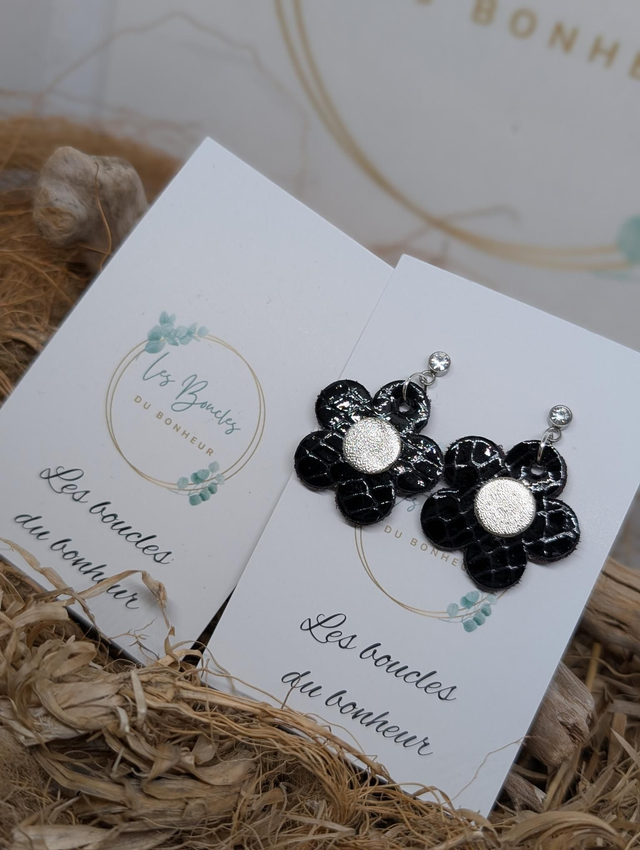 Boucles d'oreilles Mini Marguerite noir argenté bm1213