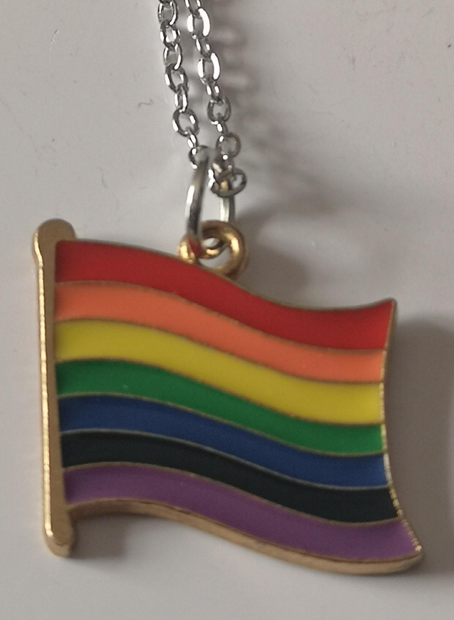 Enamel Rainbow Flag Pendant Necklace. 
