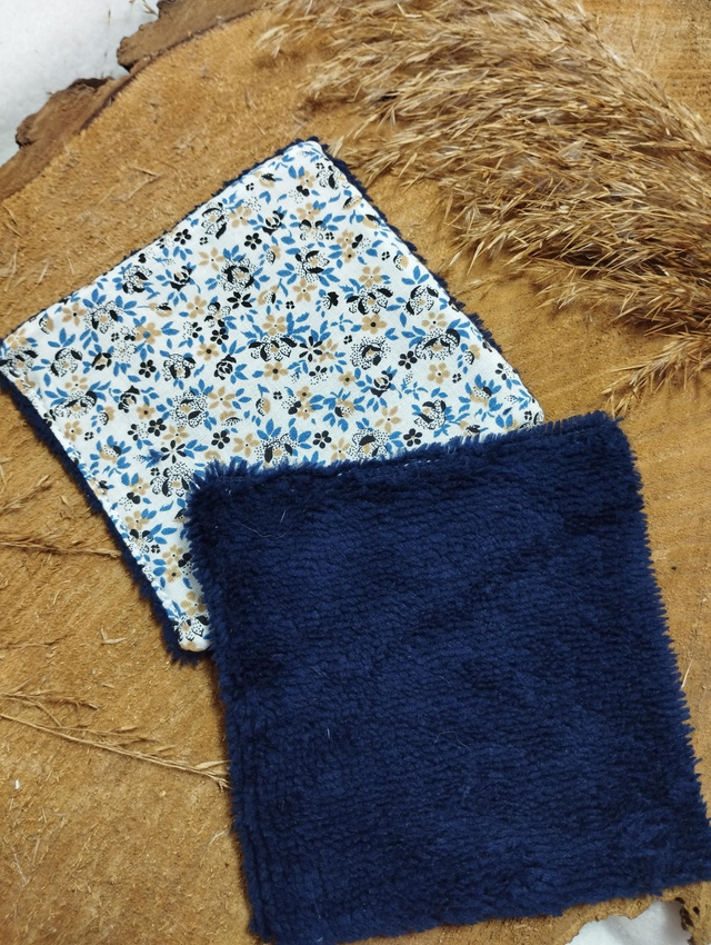 Coton lavable (à l&#039;unité) - Liberty bleu et éponge bambou 