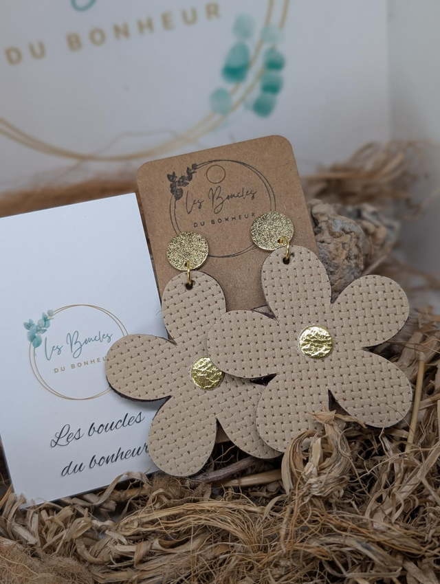 Boucles d'oreilles Marguerite beige doré c2066