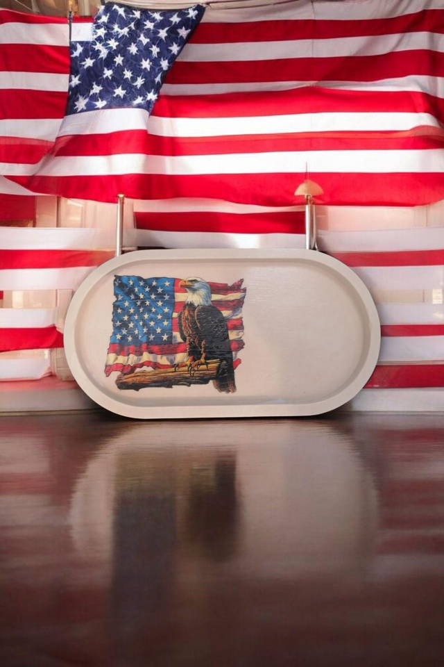 Petit plateau décoratif avec stickers drapeau USA et aigle