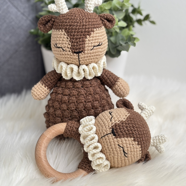 Doudou Renne + Hochet