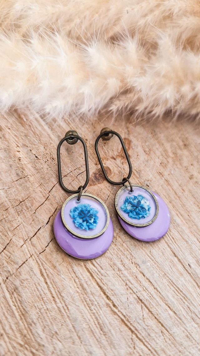 Boucles d'oreilles "Douce époque" - Modèle lilas et bleu / Modèle unique