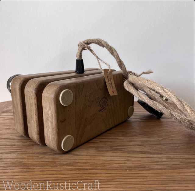 Oak and Maple Table Lamp with Tiered Wooden Base