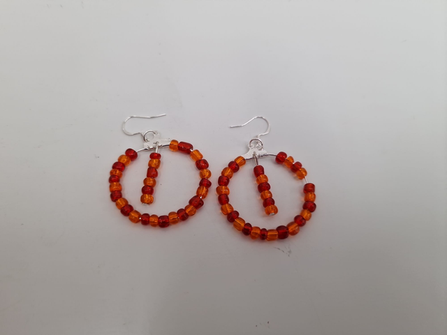 Boucles D'oreilles Créoles Pendantes Acier Perles Rouges Oranges