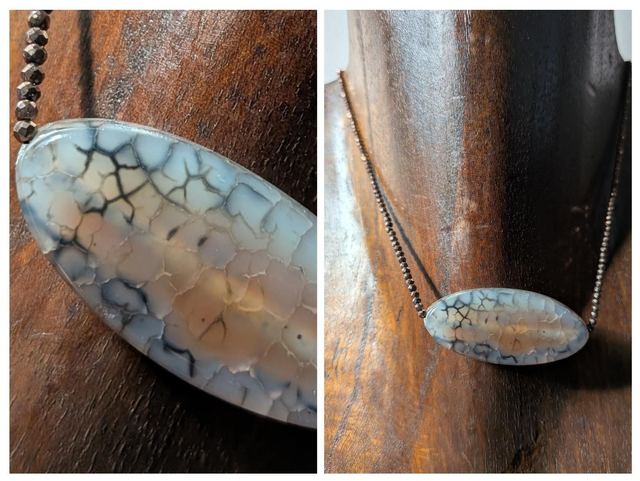 Agate et hématite (pierres naturelles) pour ce collier ras du cou, réglable en pièce unique 