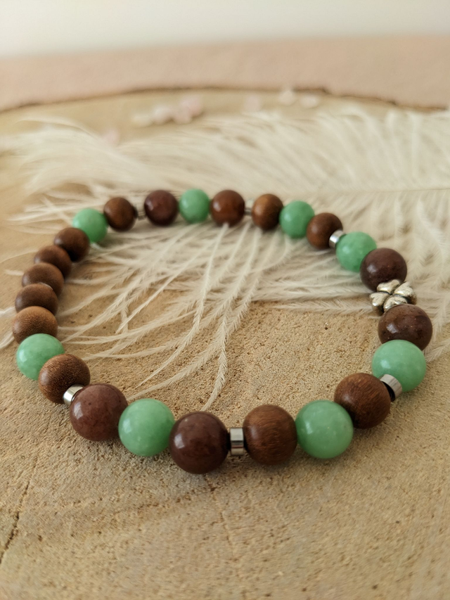 Bracelet Jade vert, Aventurine violette et Bois de santal