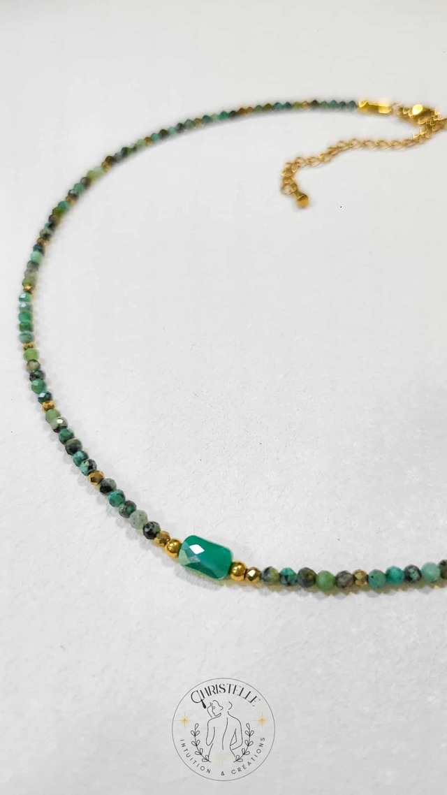 Collier Talisman Turquoise africaine, Pyrite & Cristal – Énergie et Vitalité