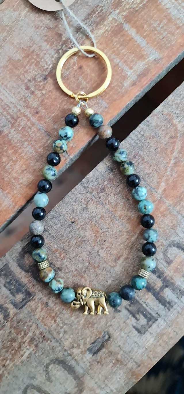 Porte clé en onyx et turquoise africaine