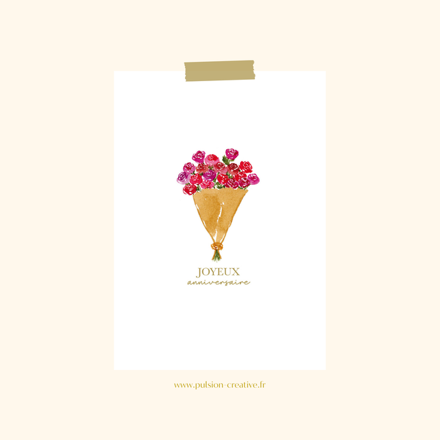 Carte postale aquarelle - Bouquet de roses