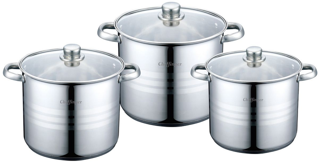 6 Pcs Deep Stock Pot Sets with Glass Lid