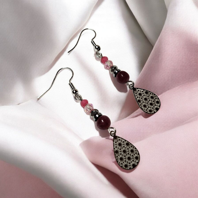 Boucles d'oreilles rose acier inoxydable