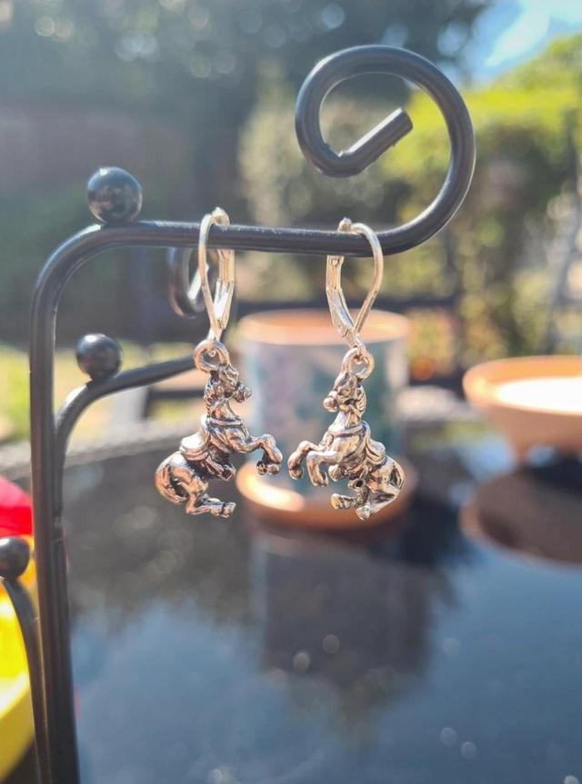 Dancing Rearing Horse Earrings Silver