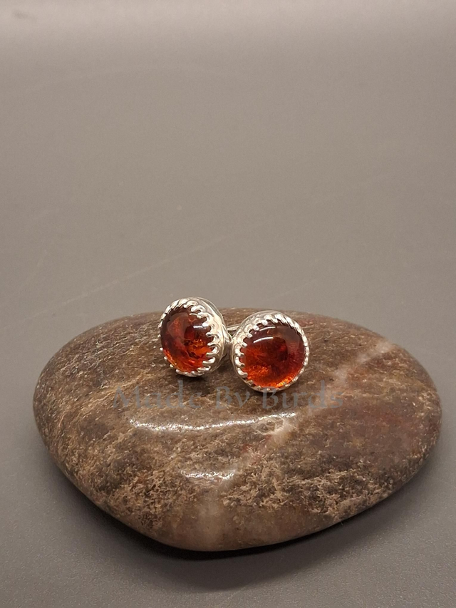 Sterling Silver Amber Stud Earrings