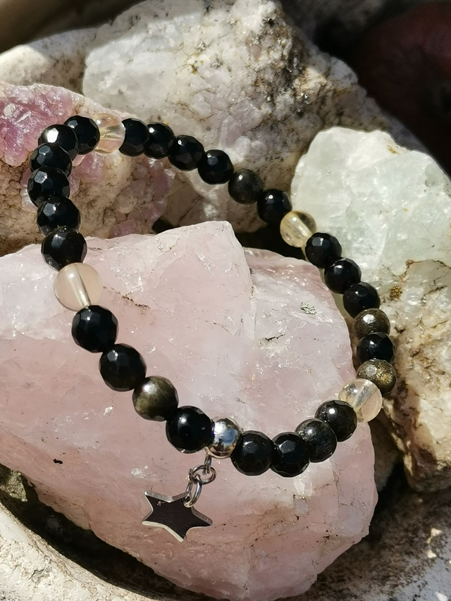 Bracelet Obsidienne dorée facettée et citrine