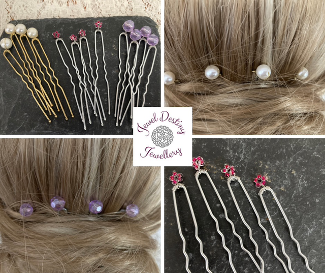 Beaded Hair Pin Set of 4 Various Styles Pearls, Colours, Flowers