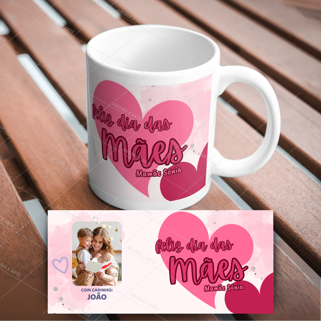 Caneca dia das mães corações