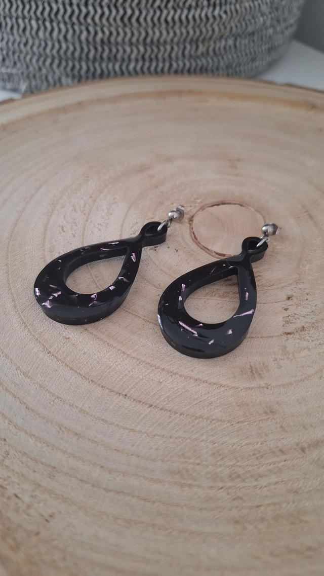 Boucles d'oreilles infinis noir/feuille rose