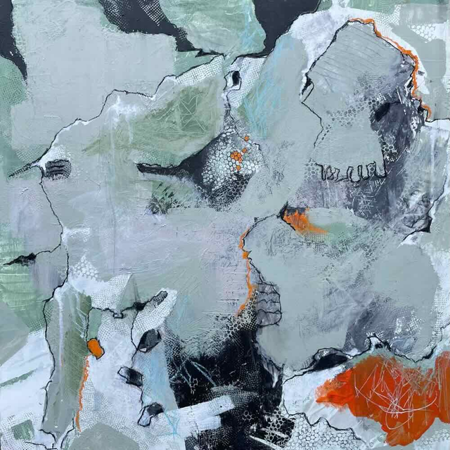 Crétacé, Peinture originale, 50x50x3cm, Œuvre de l’artiste Eva Chesneau, sur bois, bords peints, prêt à être accroché, sans cadre