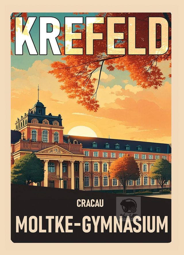 Retro-Retro-Reise-Poster Krefeld: Moltke-Gymnasium