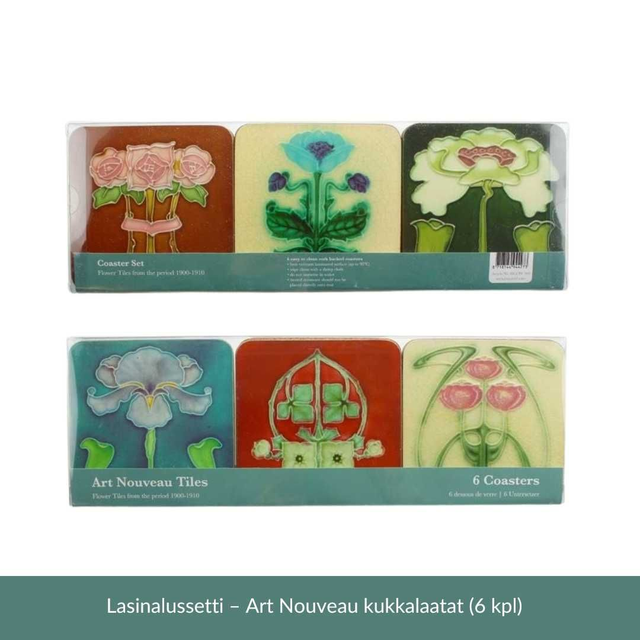 Lasinalussetti – Art Nouveau kukkalaatat (6 kpl)