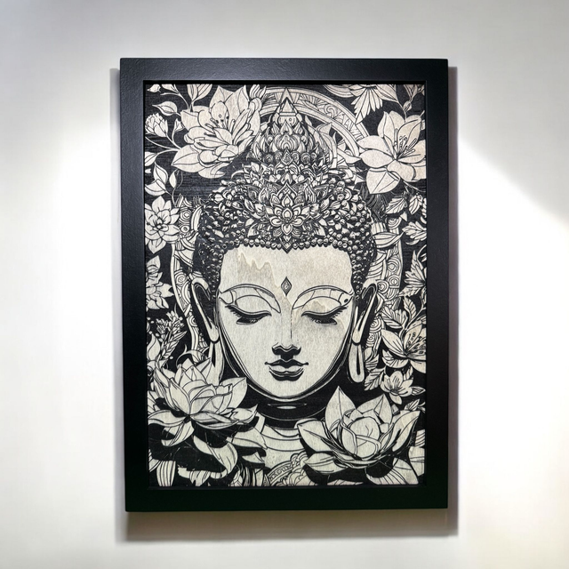 Tableau Gravure en Bois Bouddha Zen 