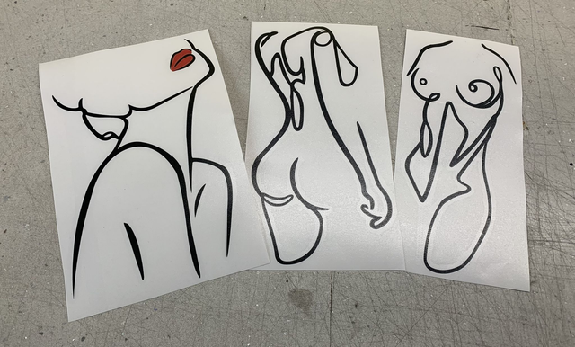 Set of 3 naked ladies outline stickers