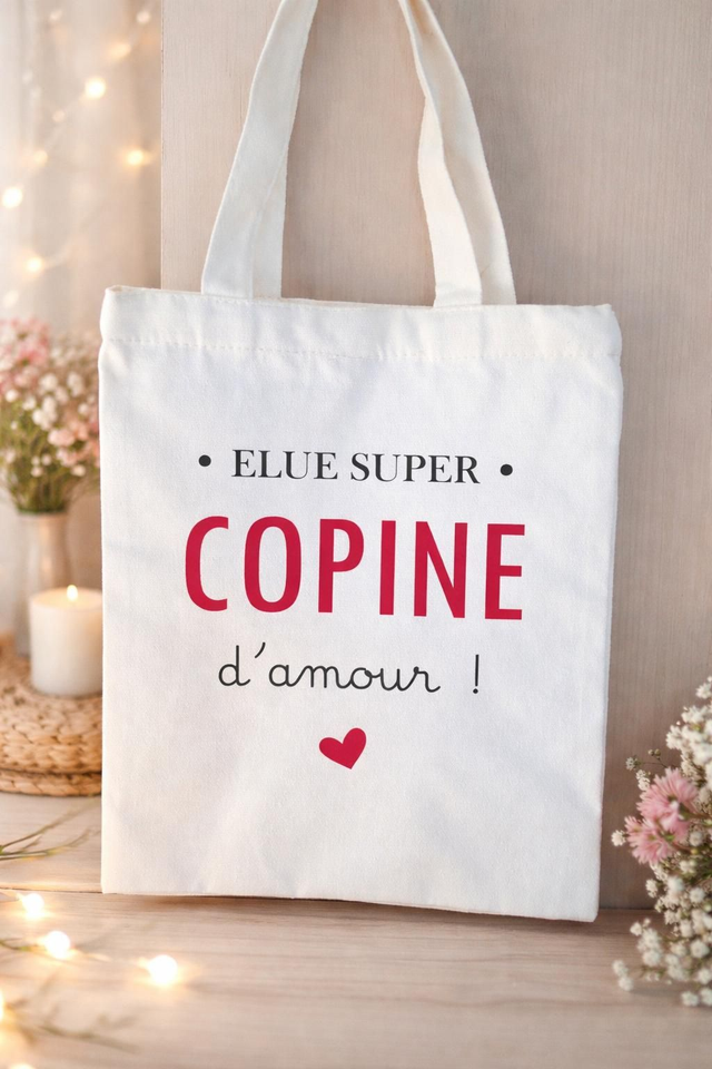 Sac “Élue Super Copine d’Amour” – cabas personnalisé cadeau amie