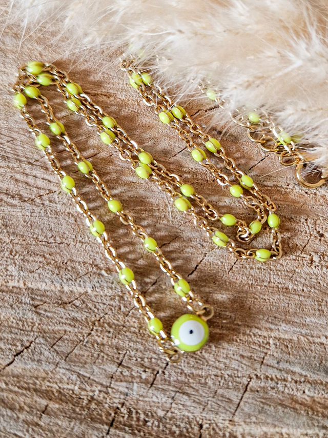 Collier porte-bonheur "Oeil" - Modèle doré et jaune