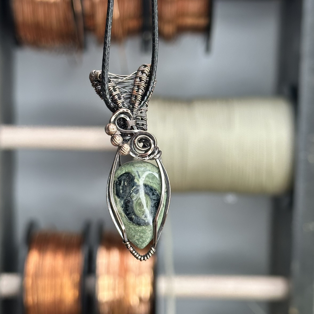 Kambaba Jasper pure copper wire wrapped pendant 