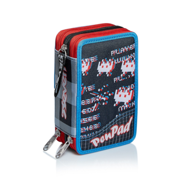 Astuccio 3 Zip Triplo Scomparto Seven Space Check Completo 45 pezzi